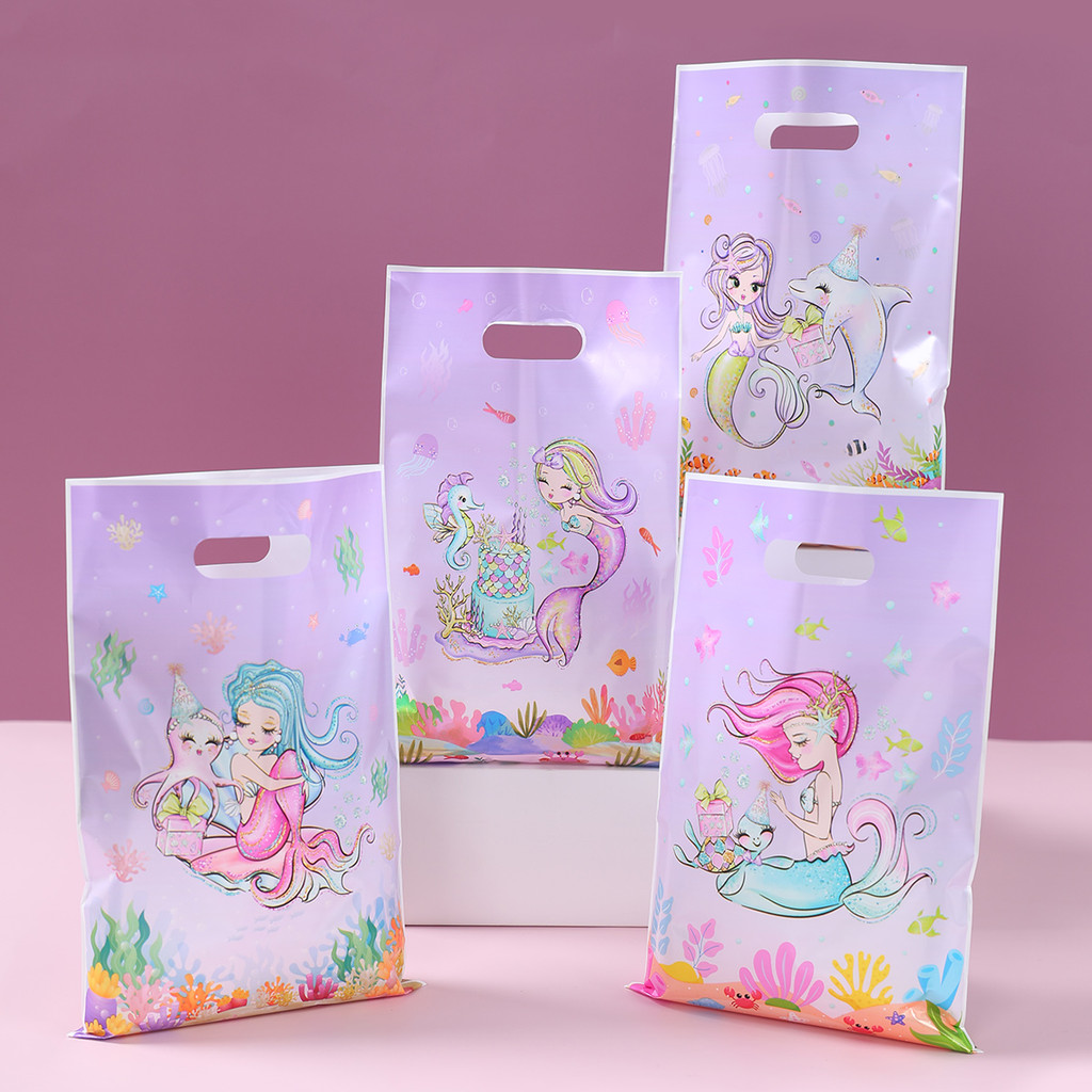 

10/25/50pcs Plastic Mermaid Handbags Underwater Themed Candy Snack Gift Packaging Bags for Birthday Party Baby Shower Decoration