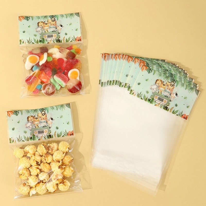 

30/50pcs Jungle Animal Plastic Self-Adhesive Gift Bags Birthday Chocolate Snack Candy Bags for Party Baby Shower