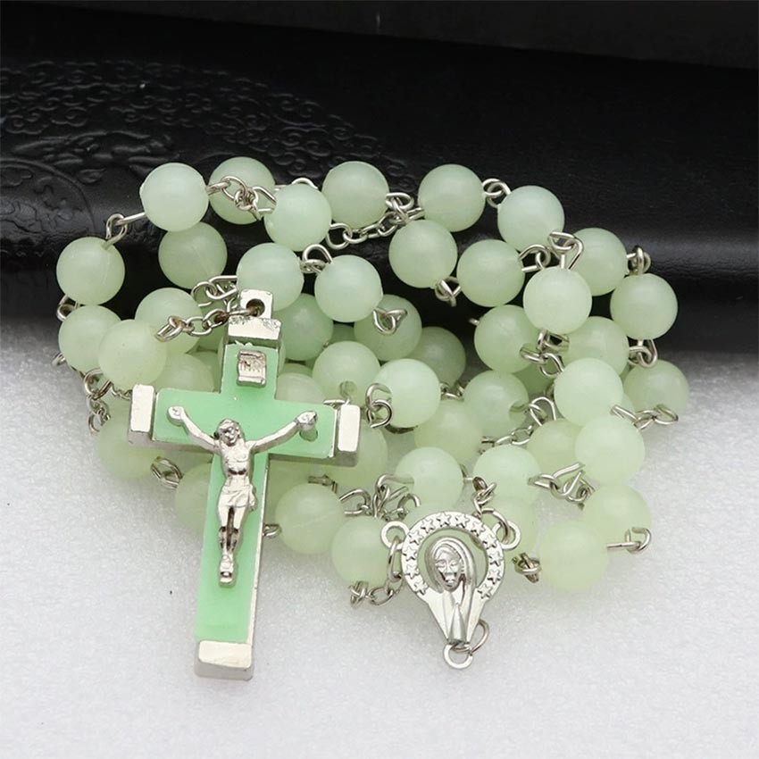 Rosario Fosfor Glow In The Dark Kalung Rosario Katolik Salib Manik Manik Hijau Menyala Dalam Gelap