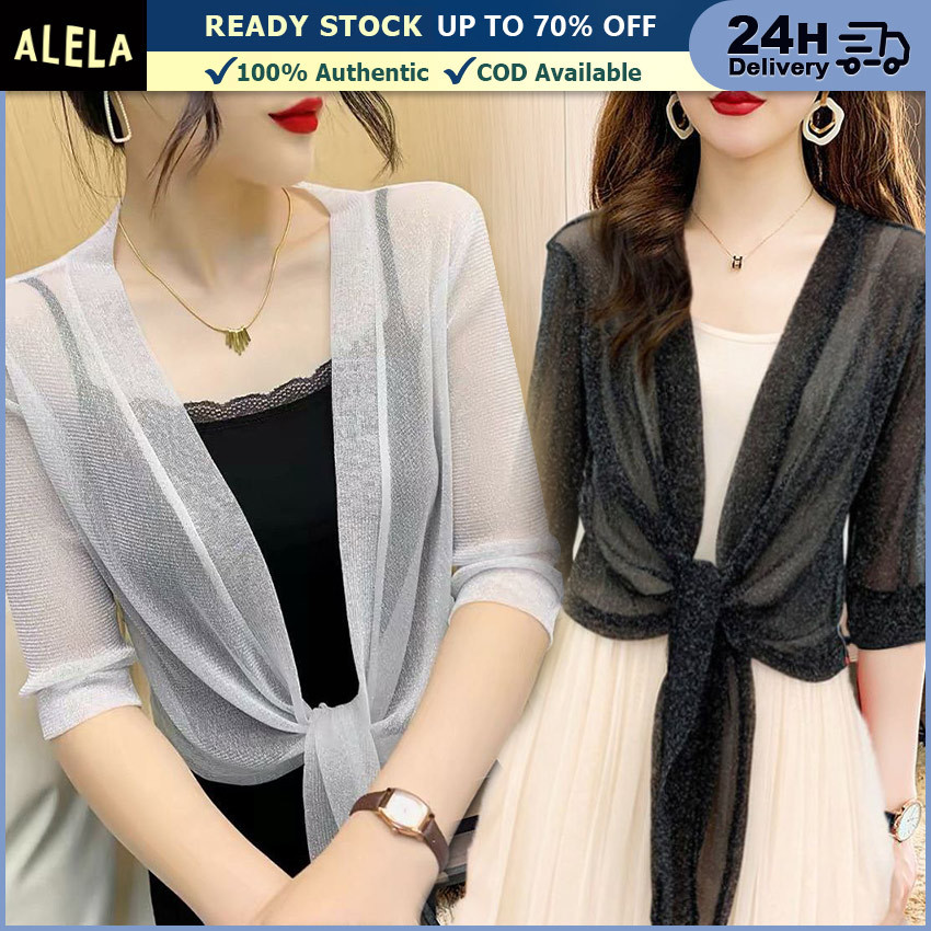 Bolero Cardigan Transparan Sifon Pesta Outer Knit Cardigan Premium Wanita Import Lengan Panjang