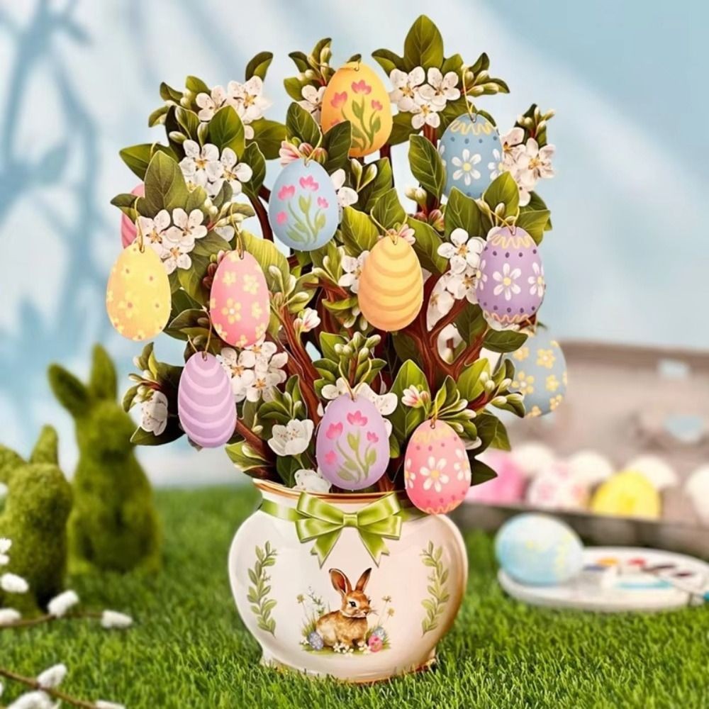 

Easter Egg Tree 3D Popup Greeting Cards Forever Flower Bouquet Durable Flower Pop Up Cards Creative Paper Postcard Mother's Day