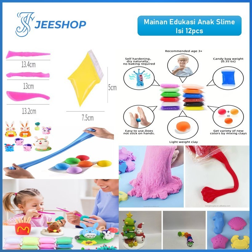 (GROSIRAN) Clay Mainan Anak Isi 12pcs Mainan Soft Clay Dough Lilin Super Light Serbaguna