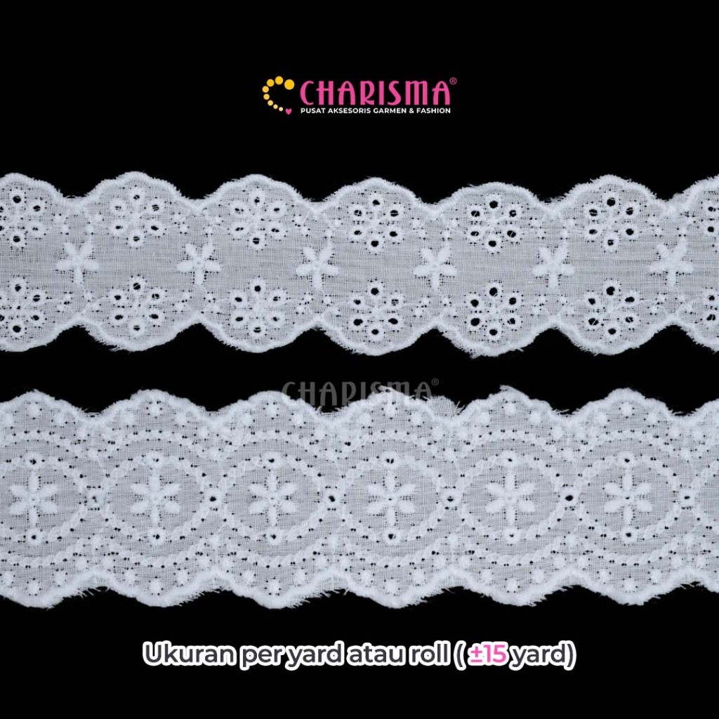 Charisma Renda Katun TL Tengah - Renda Katun Putih / Lebar 4 cm, 5 cm / Harga Per Roll (15 Yard)