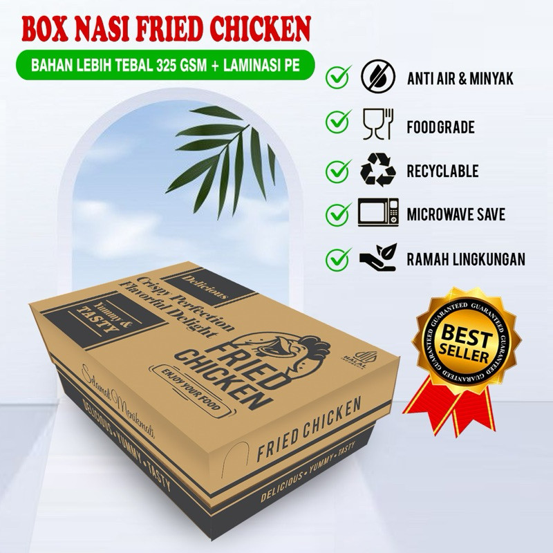 

100 pcs,dus fried chicken muat nasi,kotak makanan fried chicken,laminasi,bahan lebih tebal,kuat,tidak mudah rusak,modern,praktis,higienis,ekonomis