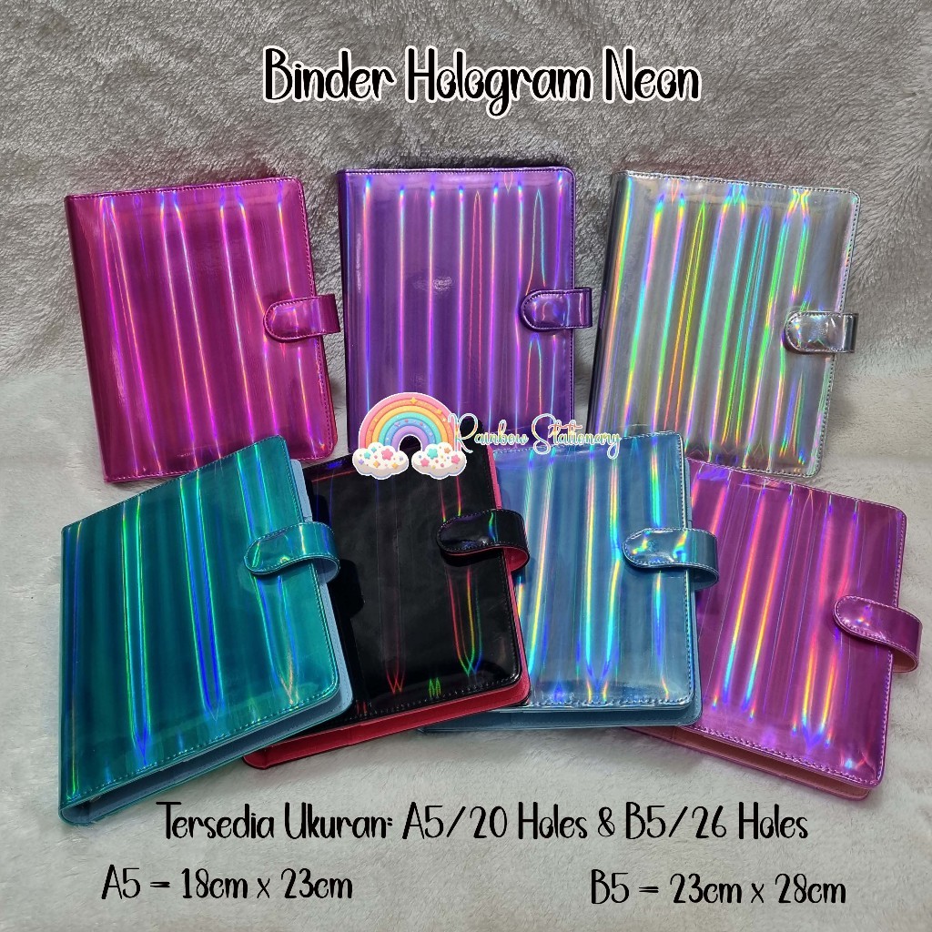 

PROMO Binder Hologram Neon. Tersedia Ukuran A5/20holes & B5/26holes