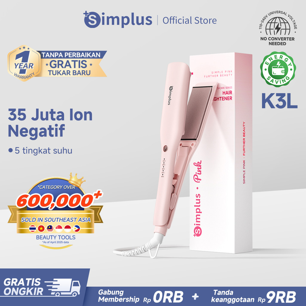 Simplus Catokan 5 Suhu Pelat Keramik Pelurus Rambut dengan 35 Juta Ion Negatif