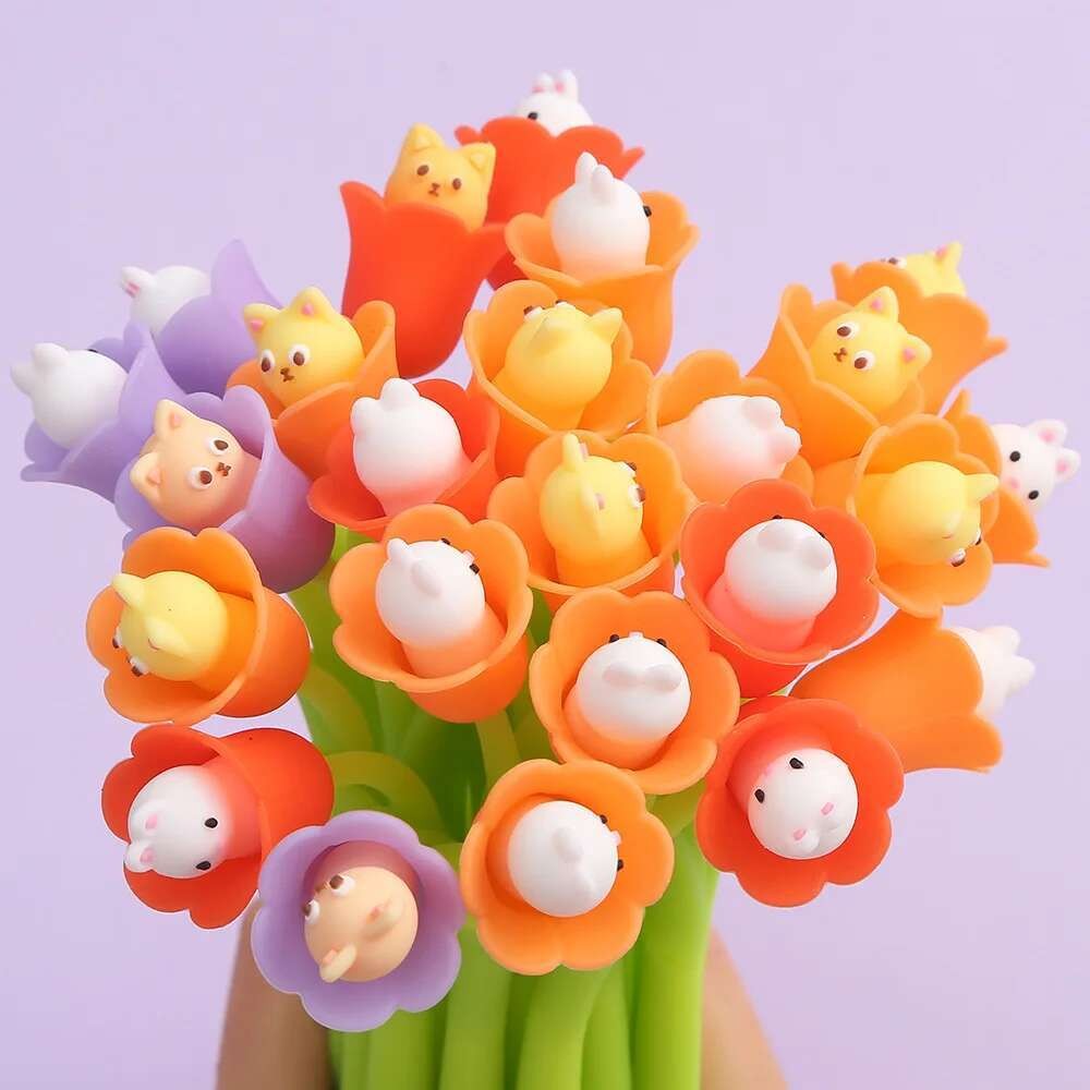 

1Pcs Lytwtw's Cute Soft Rabbit Flower Gel Pen Office School Supplies Stationery Creative Sweet Pretty Lovely Funny