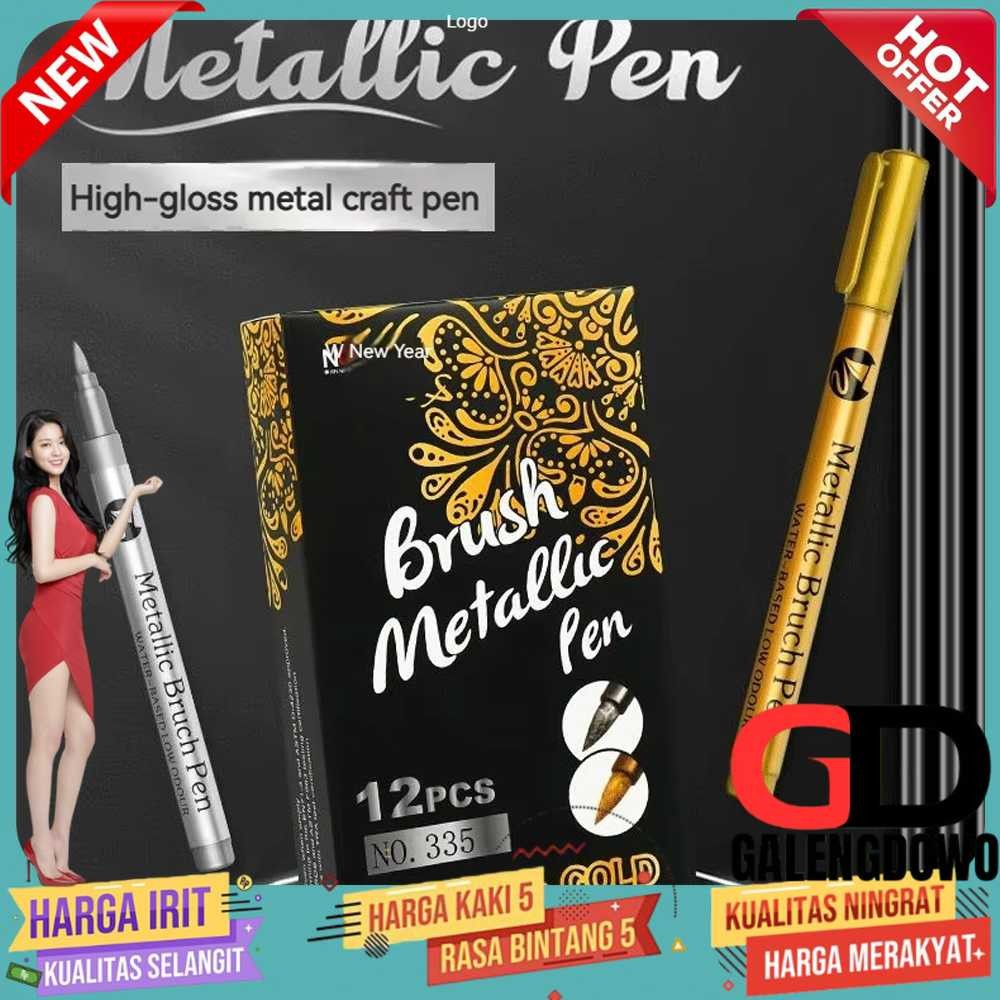 

GuangNa Spidol Permanen Metallic Marker Pen Waterproof 10mm 12 PCS - GN-12