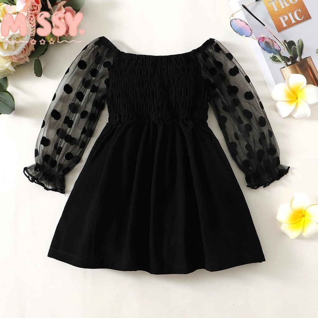MISSY Kids  1-6 Tahun Anak-anak berusia gaun bayi perempuan dihiasi tulle lengan panjang A-line gaun