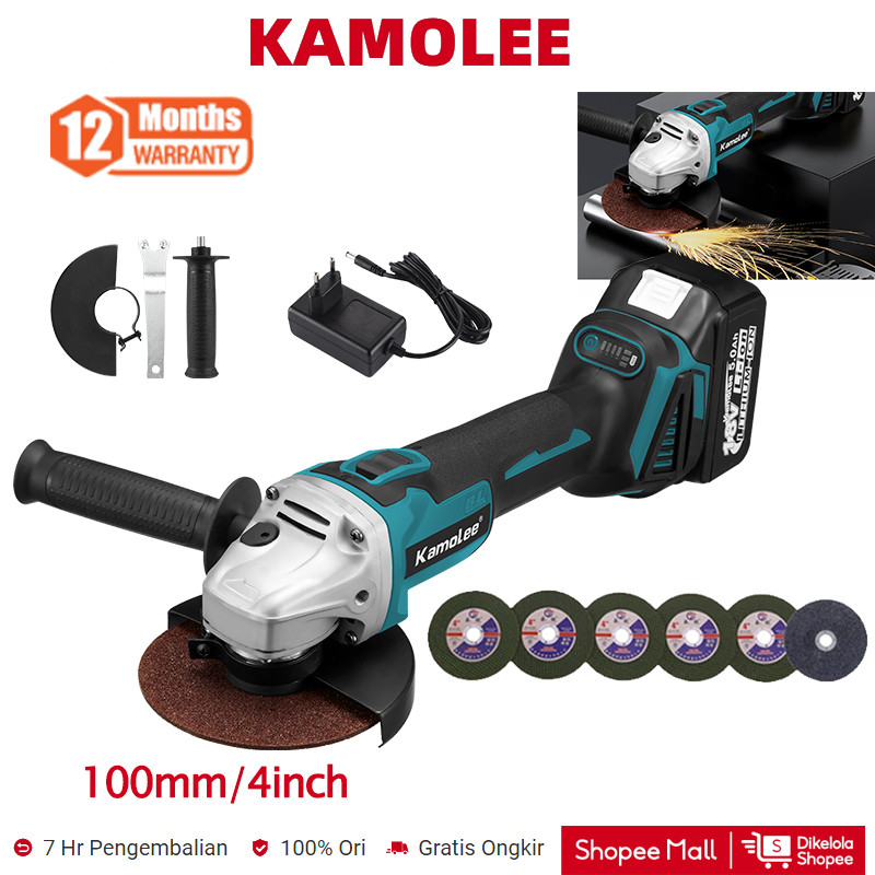 Kamolee DGA405 18500rpm 4 inci / 100mm 4 Set Penggiling Sudut Kecepatan 4 dengan Kit Alat + Baterai 