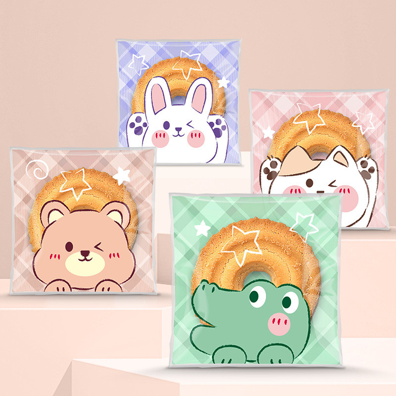 

100/pcs Cartoon Cute Self Sealing Bags Transparent Plastic Perfect For Baking Gifts Stationery Cookie Bags Cookie Packaging