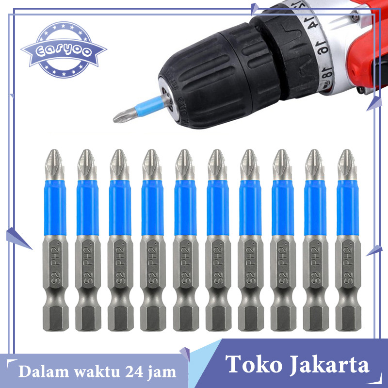 10pcs Mata Obeng Baja Mata Bor Obeng Elektrik Hex Shank 50mm Mata Bor Obeng Magnet PH2