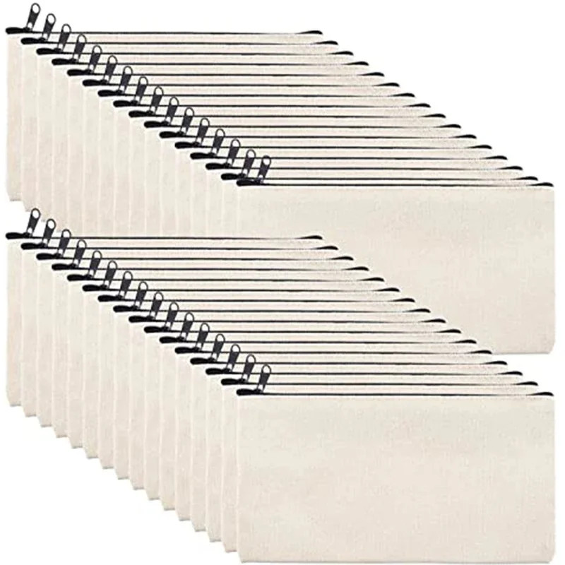 

10/20/40PCS Canvas Zipper Bags Multifunctional Blank DIY Craft Pouches Pencil Bags Case Pouch For Home School Travel