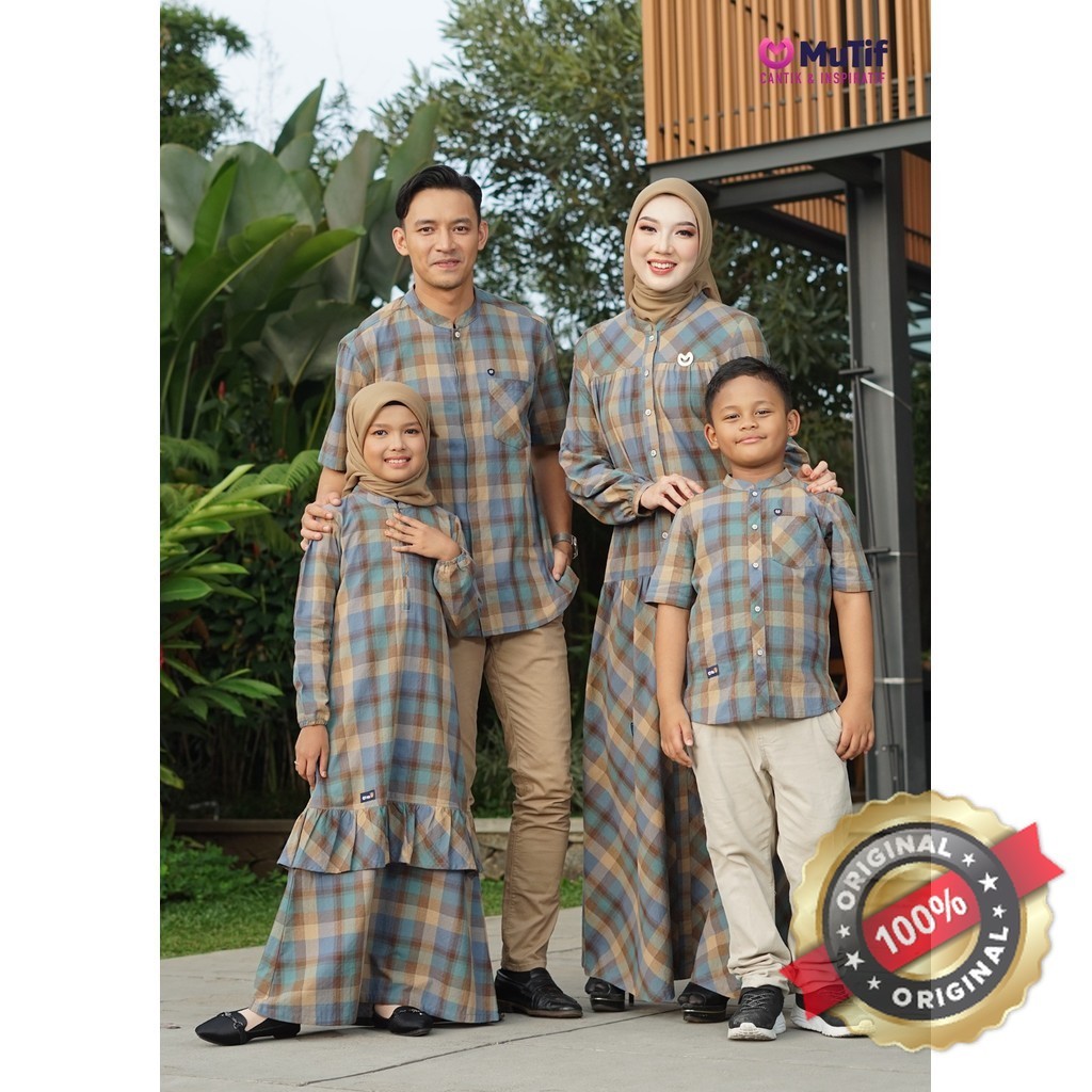 MUTIF Sarimbit Asmita Aksa Tosca Taupe Baju Couple Keluarga Muslim Family Set Katun Casual Modern Ke