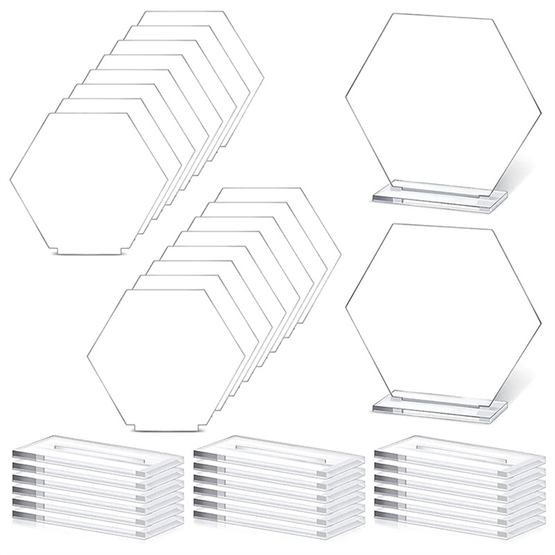 

A29F-18 PCS Acrylic Table Name Cards Numbers Hexagon Table With Holder Sublimation For Party Decoration