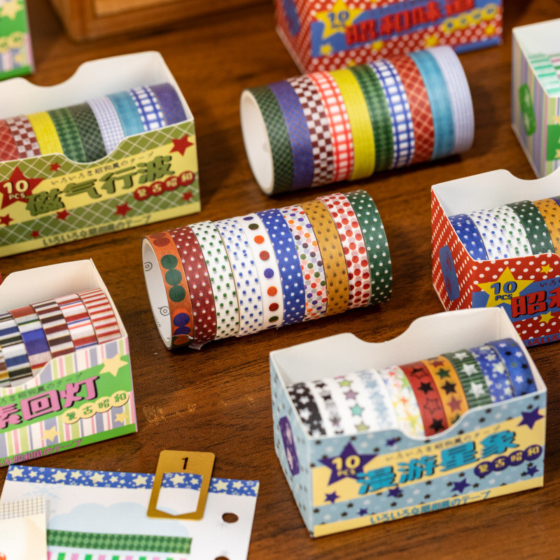 

4 Set Washi Tape Retro Jepang - 10 Roll Stiker Dekorasi Buku Harian Perlengkapan Kertas