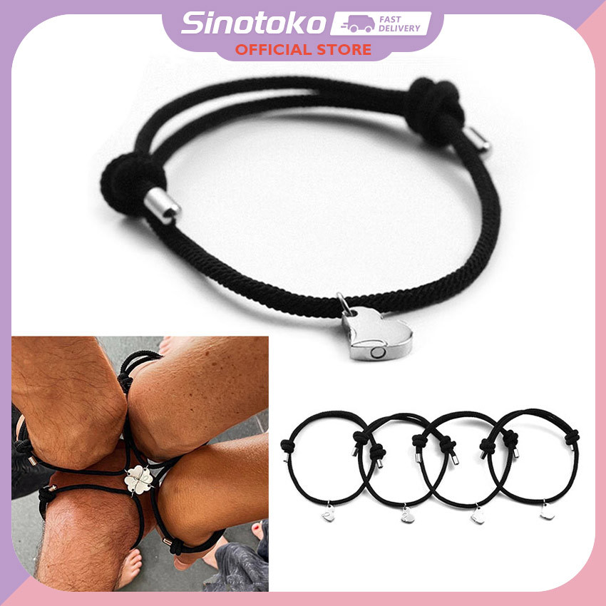 Kalung dan Gelang Persahabatan 4 Orang Magnet Hati Semanggi Empat Daun