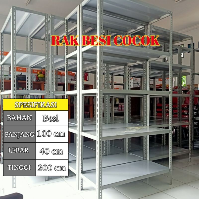 

Rak Susun | Rak besi serbaguna | Rak Gudang | Rak Siku ukuran L40xP100xT200cm kuat dan kokoh free kaki karet