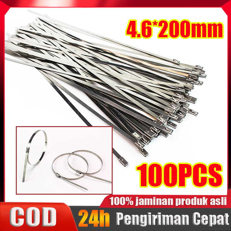 

100pcs Stainless Cable Ties Ikat Besi Kabel Tis Steel Metal Tie Lock/Kabel Ties Stainless Steel Multifunctional 4.6 x 200mm 100 PCS CABLE TIES BESI TALI 304/Kabel Ties Stainless Tali Besi Anti Karat 304