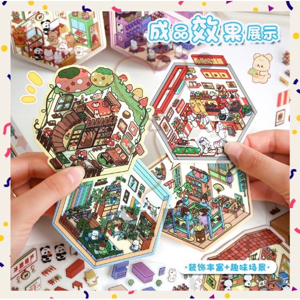 

FUNFINDS Sticker DIY Korea 3D Satisfying Decoration Landscaping Cute Cafe Bunny Panda A-SK026