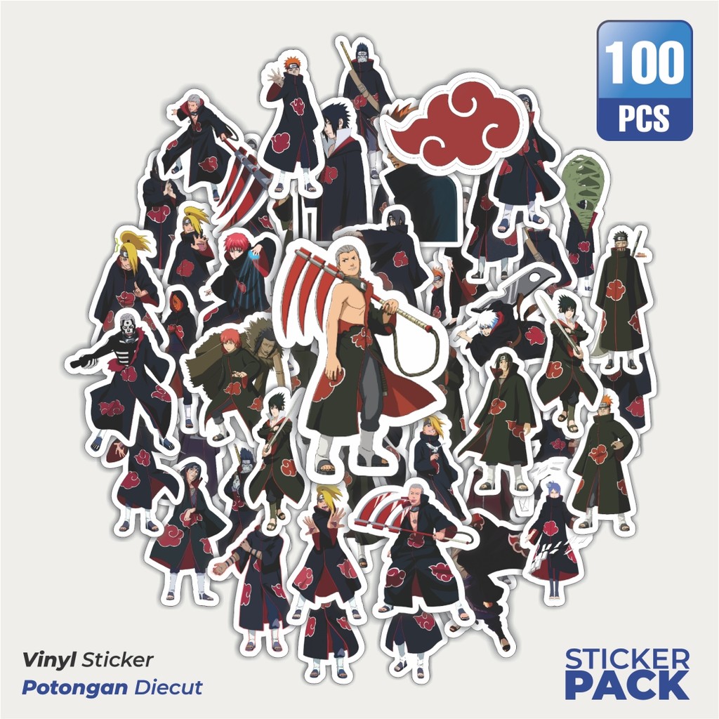 

100 PCS STIKER Anime Series Naruto Character Akatsuki Waterproof Aesthetic- Untuk Laptop, Motor, dan Helm - Paper Stationery Pack