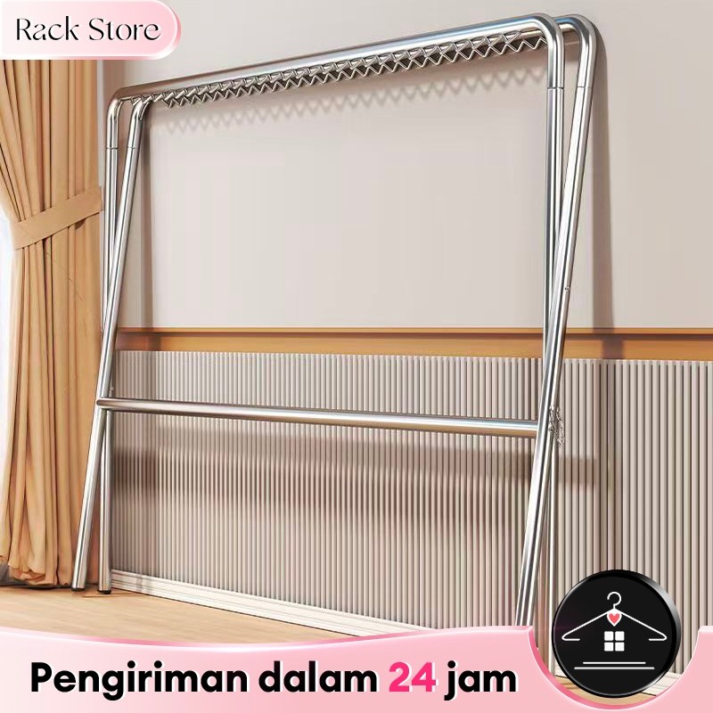 Baru Tabung baja jemuran baju 200cm Gantungan Pakaian Logam Galvanis Rak  Gantungan Anti Angin Jemur