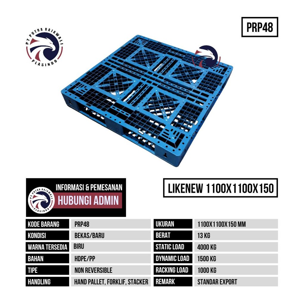 

Pallet Plastik Baru Ukuran 1100x1100x150 mm - PRP48 - Biru