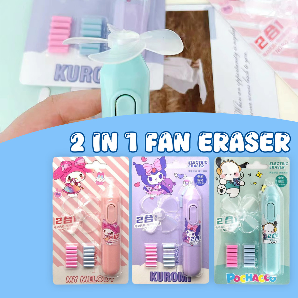 

penghapus elektrik kuromi Desain dua-dalam-satu, dapat diganti kapan saja Penghapus mekanis, kipas mini, baterai