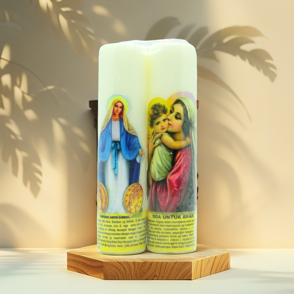 LILIN DOA KATOLIK 14 CM / LILIN ALTAR KECIL/ LILIN DOA BERGAMBAR / LILIN ROHANI KATOLIK