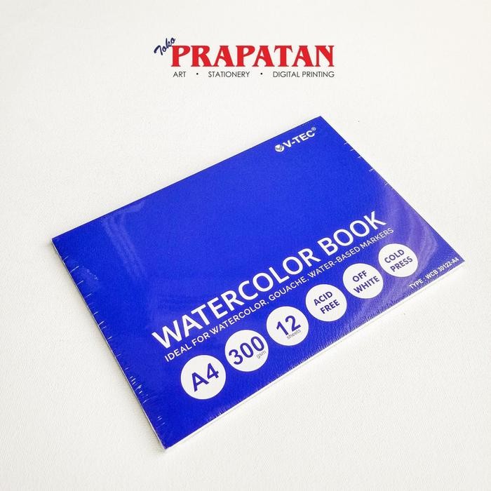 

V-TEC Watercolor Book Pad A4 12 Lembar 300 gsm / Buku Gambar Cat Air / Buka Sketsa - A5