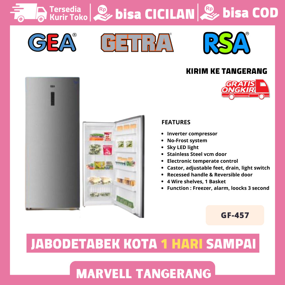 Kulkas 1 Pintu Gea Gf 457 Upright Freezer Inverter Garansi Resmi