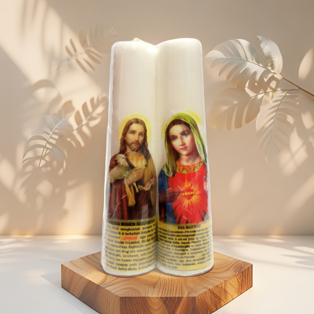 LILIN DOA KATOLIK 20 - 25 CM / LILIN ALTAR / LILIN DOA BESAR / LILIN BERGAMBAR MARIA YESUS