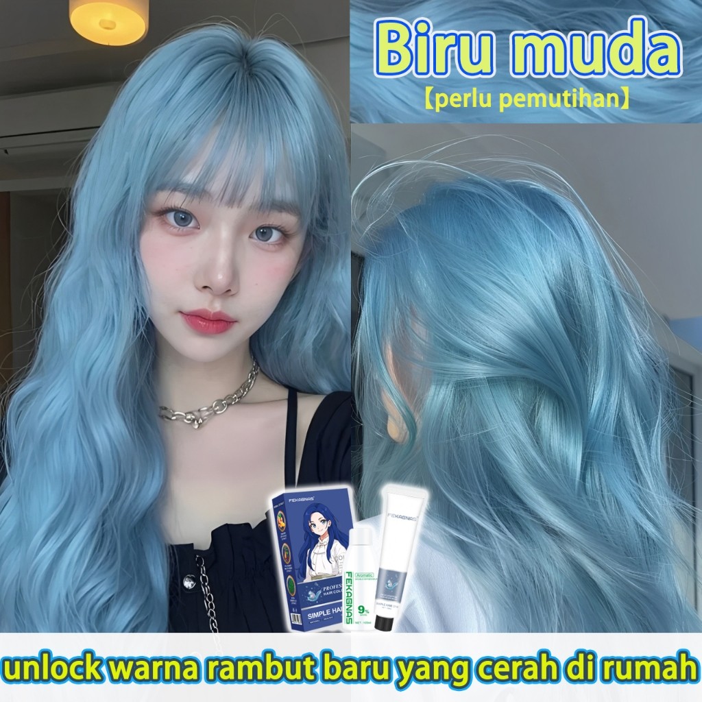 【Cat rambut efisien】FEKAGNAS Cat rambut biru muda 200ML,warna rambut trendy(cat rambut biru,cat warn