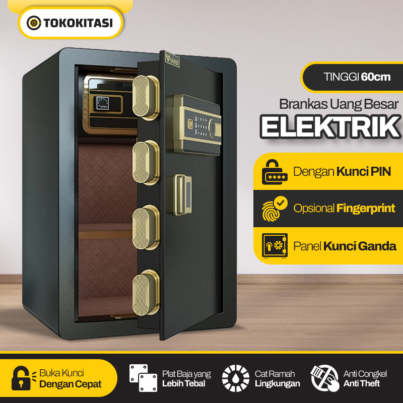 Brankas Uang dan Emas Brankas Besar Brankas Elektrik Ukuran 60cm Includer Pin dan Fingerprint