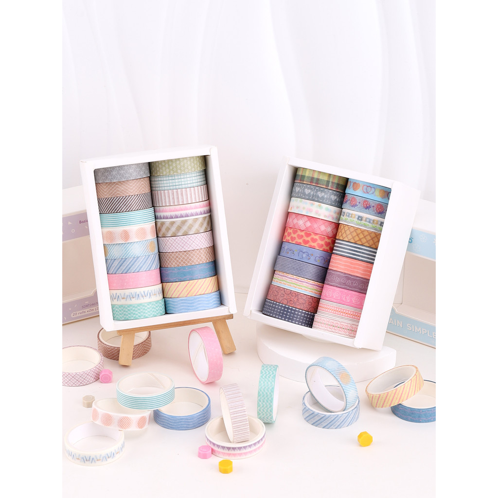 

20rolls/Box Colorful Slim Washi Tape Set Masking Tape For Journaling, Scrapbooking And Notebooks Cute Stationery Washi Tape