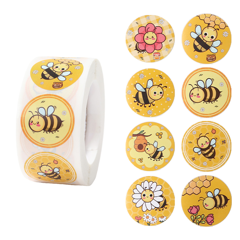 

500 Pcs/roll Bee Stickers Cute Animal Sticker 2.5cm Waterproof Self-Adhesive Paper Mobile Rewards Sealing Label Decal Stationery