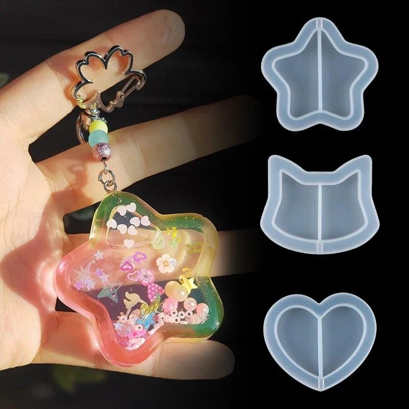 

UV Pendant Silicone Molds Epoxy Resin Jewelry Mold Kawaii Quicksand Star Moon Love Heart Resin Molds Key Chain DIY Crafts Making