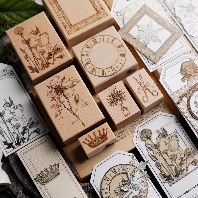 

Vintage Flower Beauty Girl Frame Wooden Rubber Stamp Set DIY Scrapbooking Photo Album Card Making Wood Seal