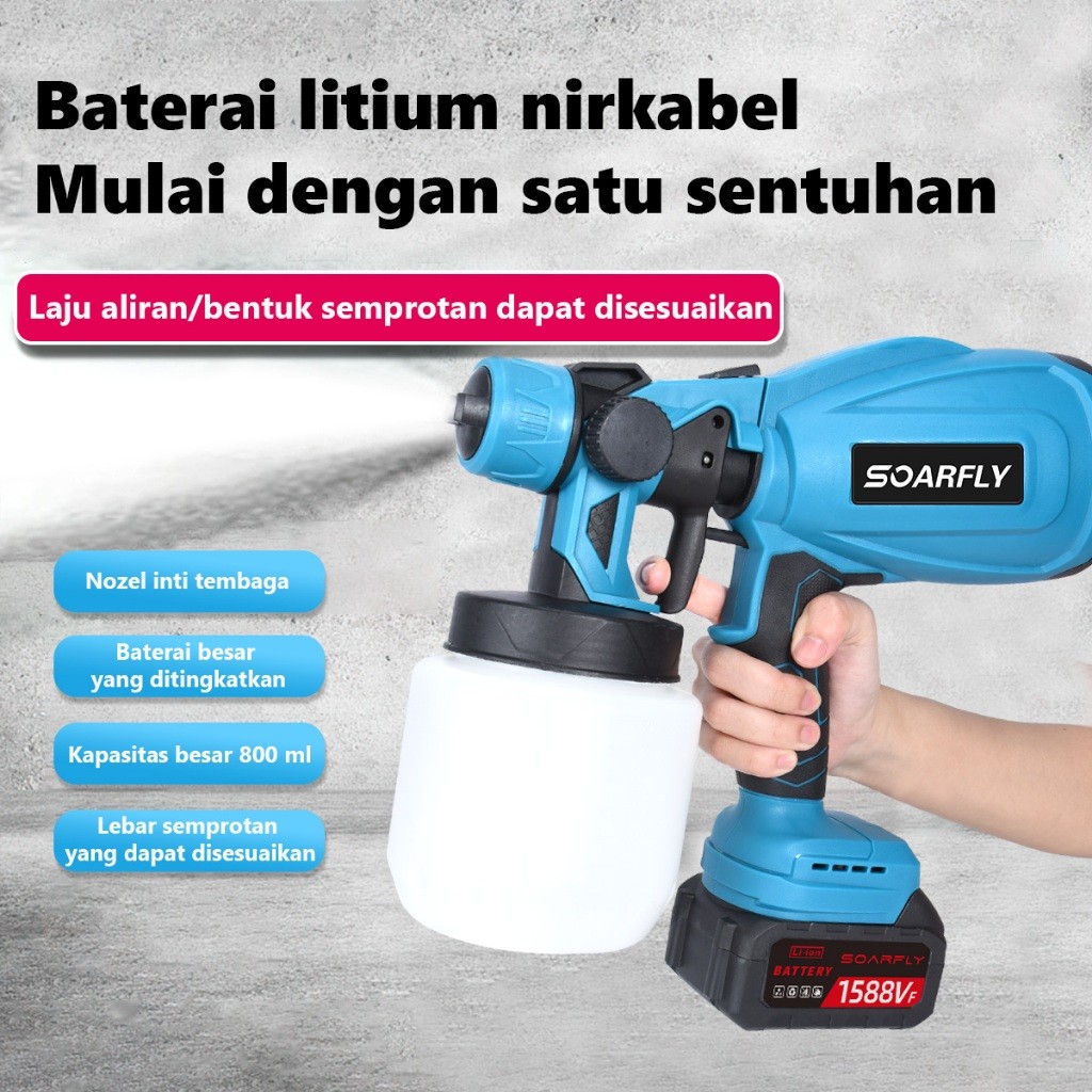 SOARFLY Mesin Semprot Cat Elektrik Nirkabel Berkekuatan Kompresor Alat Semprot Cordless Spray Gun