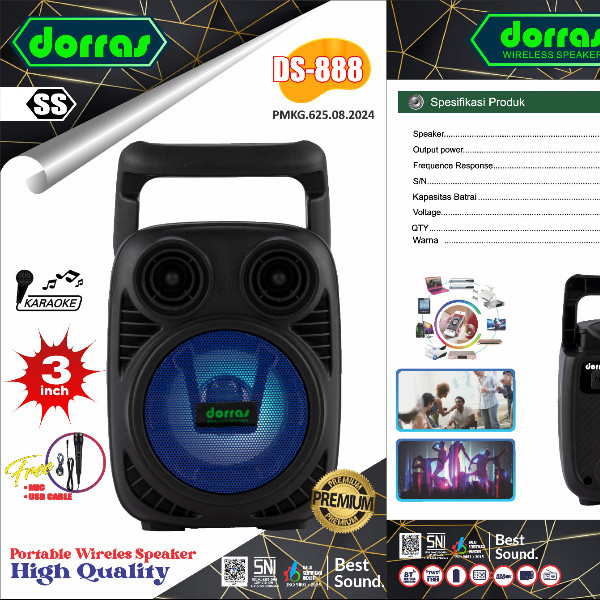 SPEAKER WIRELESS DORRAS DS-888 SS | Speaker Wireless 3 Inch Dorras DS-888 SS Pengisian USB