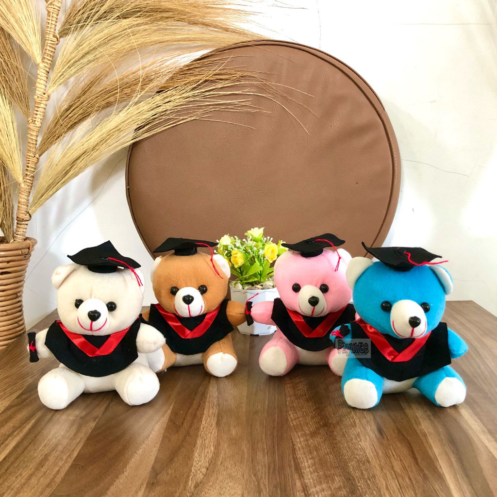 Mainan Boneka Bucket Beruang Mini Toga Ukuran 15cm Bear Untuk Buket Sekolah Wisuda