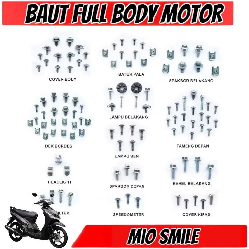 PROMO COD Baut Body Mio Smile / Baut Lengkap Mio Smile Full Set / Baut Yamaha Mio Smile Full Body - 