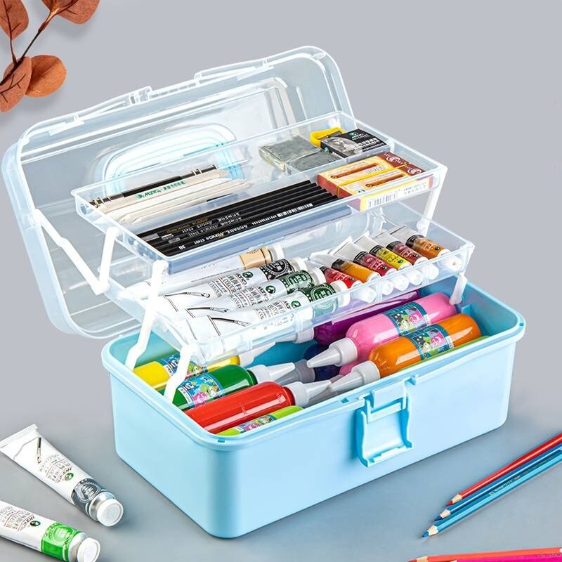 

Three-layer Transparent Plastic Craft Storage Box, Sewing Storage Box, Folding Tool Box, Art Student Miscellaneous Storage Box