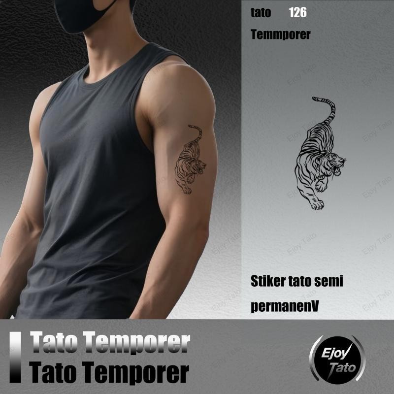 EjoyTato Tato Temporer Harimau Stiker Tato Sementara,Anti Air Dan Keringat,Tato Temporer Yakuza Cowo