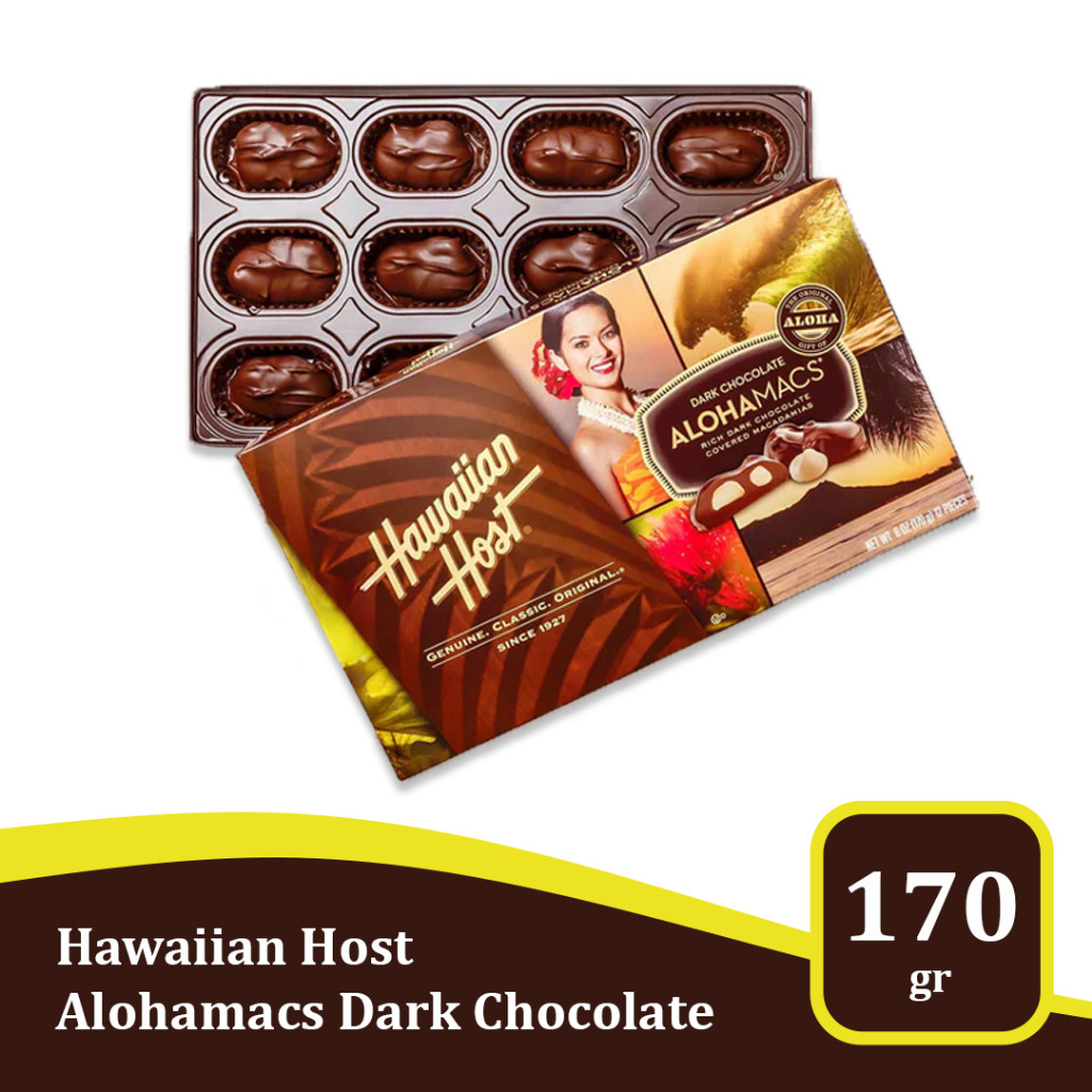 

Hawaiian Host AlohaMacs Dark Chocolate 170gr / 6oz – Cokelat Susu Premium Isi Kacang Macadamia