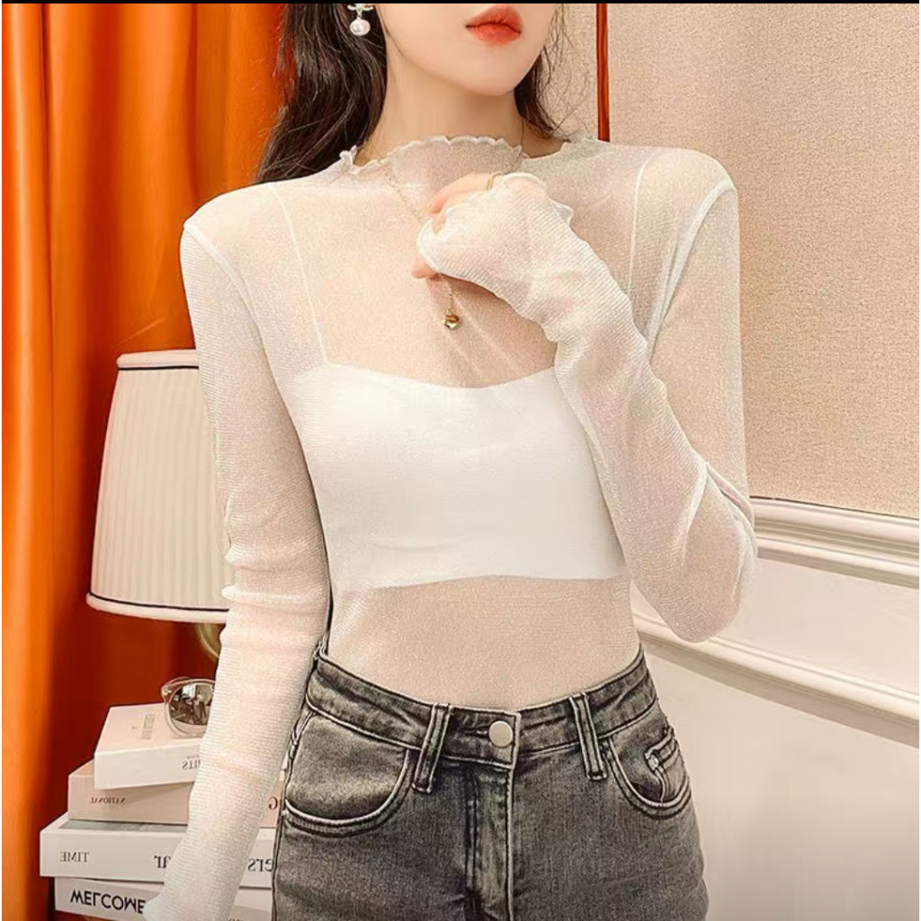 Atasan Mesh Bling Iner Outer Transparan Long Sleeve