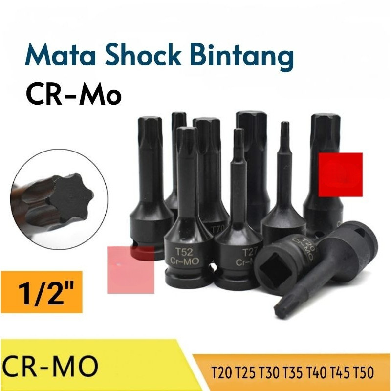 PROMO Mata Kunci Shock Bintang CR-Mo 1/2 Star Bit L T20 T25 T27 T30 T35 T40 T45 T50 Torx Key Heavy D