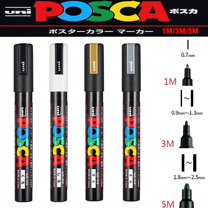 

1/2pcs Uni Poscas Acrylic Markers PC-1M-3M-5M Permanente Waterproof Art Pens Graffiti Marker Advertising Poster Drawing Tools