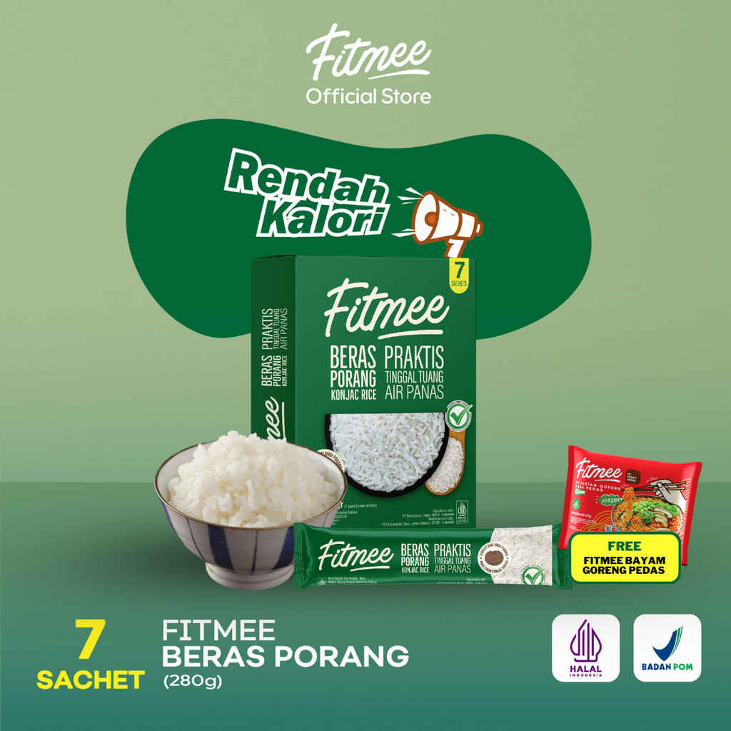

Fitmee Beras Porang Gluten Free 280 gr shirataki / konjac rice FREE 1 Pcs Fitmee Mie Bayam Goreng Pedas 65 Gr