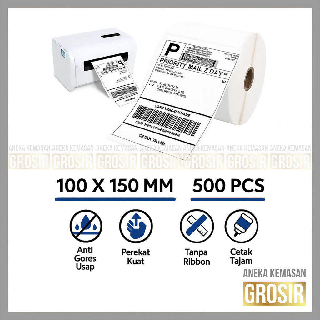 

Kertas Thermal Label Stiker 1Rangkap 100mm x 150mm Semi Coated 1Roll V1